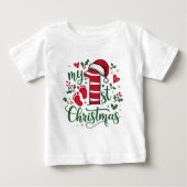 マイ初めてのクリスマスタイポグラフィかわいいサンタハット ベビーTシャツ (正面)