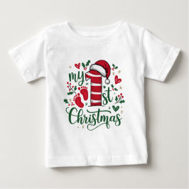 マイ初めてのクリスマスタイポグラフィかわいいサンタハット ベビーTシャツ