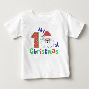 マイ初めてのクリスマスタイポグラフィかわいいサンタ ベビーTシャツ