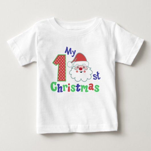 マイ初めてのクリスマスタイポグラフィかわいいサンタ ベビーTシャツ (正面)