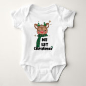 マイ初めてのクリスマスタイポグラフィかわいいトナカイ ベビーボディスーツ (正面)