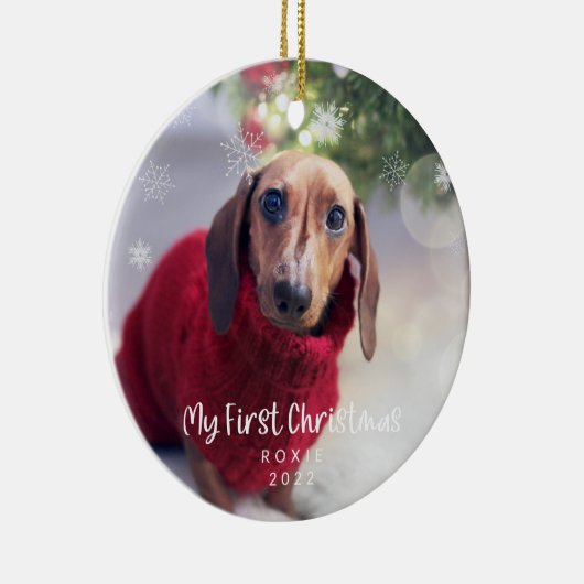 マイ初めてのクリスマスドッグフォトスノーフレーク セラミックオーナメント (右)
