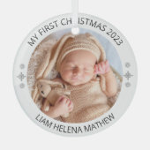 マイ初めてのクリスマスパーソナライズされたエレガントベビー写真 ガラスオーナメント (正面)