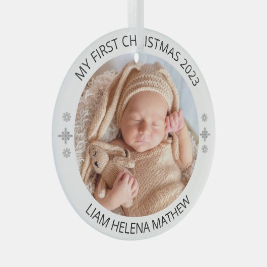 マイ初めてのクリスマスパーソナライズされたエレガントベビー写真 ガラスオーナメント (正面右)