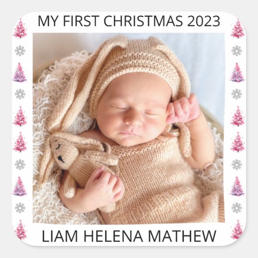 マイ初めてのクリスマスパーソナライズされたエレガントベビー写真 スクエアシール (正面)