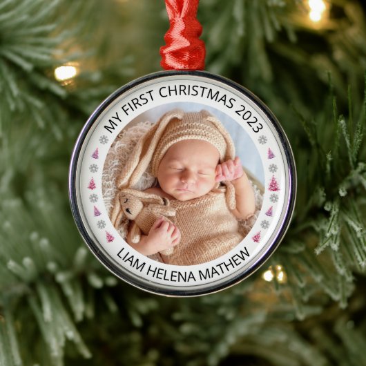 マイ初めてのクリスマスパーソナライズされたエレガントベビー写真 メタルオーナメント (ツリー)