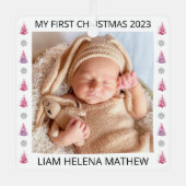 マイ初めてのクリスマスパーソナライズされたエレガントベビー写真 メタルオーナメント (正面)