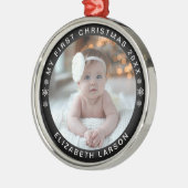 マイ初めてのクリスマスパーソナライズされたベビーフォトブラック メタルオーナメント (左)