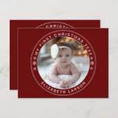 マイ初めてのクリスマスパーソナライズされたベビーフォトレッド シーズンカード (正面/裏面)