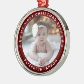 マイ初めてのクリスマスパーソナライズされたベビーフォトレッド メタルオーナメント (左)