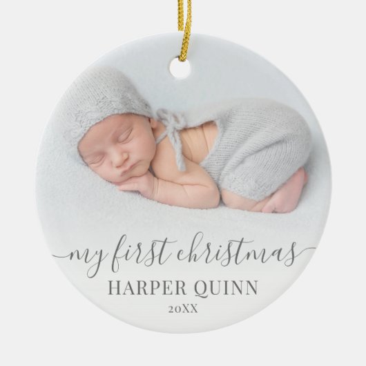 マイ初めてのクリスマスパーソナライズされたベビー写真 セラミックオーナメント (正面)