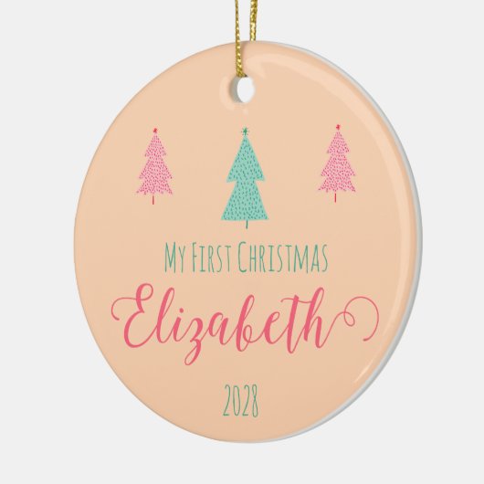 マイ初めてのクリスマスパーソナライズされたベビー名と年 セラミックオーナメント (左)