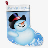 マイ初めてのクリスマスパーソナライズされた雪だるま ラージクリスマスストッキング (正面)