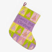 マイ初めてのクリスマスピンクパープルツリーズカスタム ラージクリスマスストッキング (正面 (吊り時))