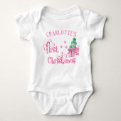 マイ初めてのクリスマスピンク雪だるまとプレゼント ベビーボディスーツ (正面)