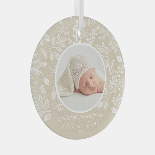 マイ初めてのクリスマスフォトアイボリー ガラスオーナメント (正面右)
