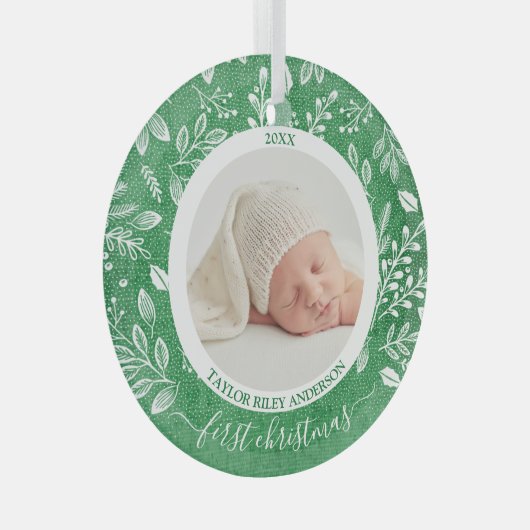 マイ初めてのクリスマスフォトグリーン ガラスオーナメント (正面右)