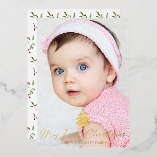 マイ初めてのクリスマスフォトホリデースクリプト 箔シーズンカード (正面/裏面)