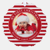 マイ初めてのクリスマスフォトレッドストライプズ オーナメントカード (正面)