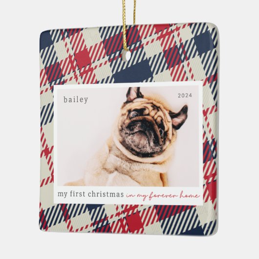マイ初めてのクリスマスフォーエバーホームプレイドペットフォト セラミックオーナメント (左)