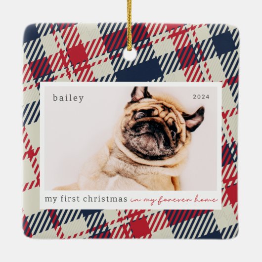 マイ初めてのクリスマスフォーエバーホームプレイドペットフォト セラミックオーナメント (裏面)