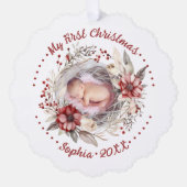 マイ初めてのクリスマスフローラリース写真ベビー オーナメントカード (正面)