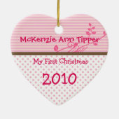 マイ初めてのクリスマスブライトピンクドットフォトオーナメント セラミックオーナメント (裏面)