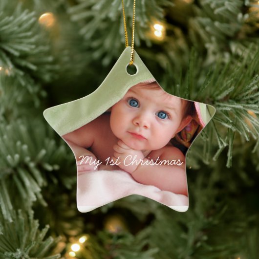 マイ初めてのクリスマスブライトピンクドットフォトオーナメント セラミックオーナメント