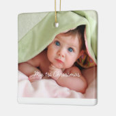 マイ初めてのクリスマスブライトピンクドットフォトオーナメント セラミックオーナメント (左)