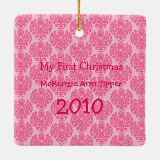 マイ初めてのクリスマスブライトピンクドットフォトオーナメント セラミックオーナメント (裏面)