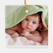 マイ初めてのクリスマスブライトピンクドットフォトオーナメント セラミックオーナメント (正面)