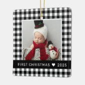 マイ初めてのクリスマスブラックバッファロープレイドベビー写真 セラミックオーナメント (左)