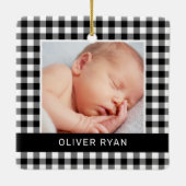 マイ初めてのクリスマスブラックバッファロープレイドベビー写真 セラミックオーナメント (裏面)
