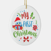 マイ初めてのクリスマスブルーバカスタムードフォト/年 セラミックオーナメント (右)