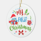 マイ初めてのクリスマスブルーバカスタムードフォト/年 セラミックオーナメント (左)