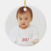 マイ初めてのクリスマスブルーバカスタムードフォト/年 セラミックオーナメント (裏面)