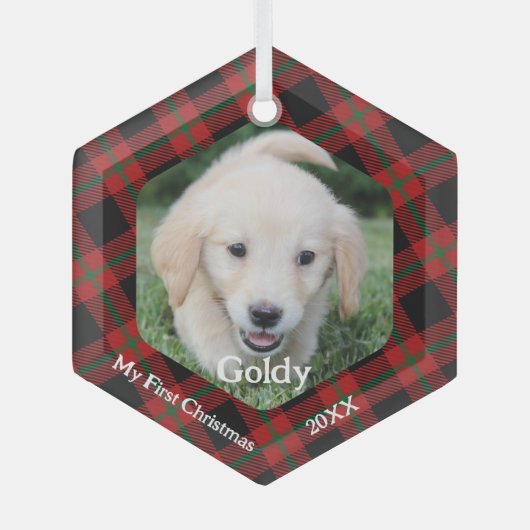 マイ初めてのクリスマスプレイドペットの写真 ガラスオーナメント (正面)