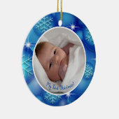 マイ初めてのクリスマスベビーの写真の青 セラミックオーナメント (右)
