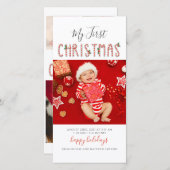 マイ初めてのクリスマスベビーの写真モダン シーズンカード (正面/裏面)