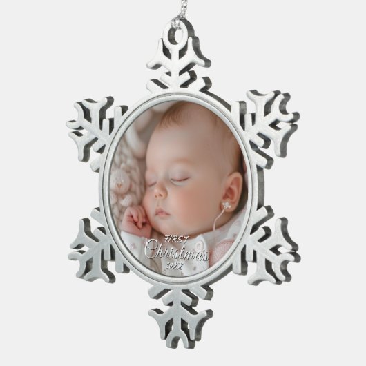 マイ初めてのクリスマスベビーカスタム写真 スノーフレークピューターオーナメント (右)