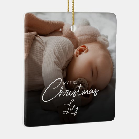 マイ初めてのクリスマスベビーガール統計フォトスクリプト セラミックオーナメント (右)