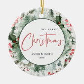 マイ初めてのクリスマスベビーパインベリーリース写真 セラミックオーナメント (正面)
