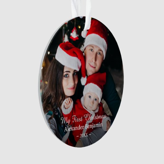 マイ初めてのクリスマスベビーファミリーフォトカスタム オーナメント (正面)