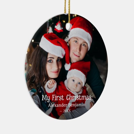 マイ初めてのクリスマスベビーファミリーフォトカスタム セラミックオーナメント (右)