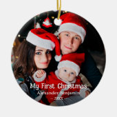 マイ初めてのクリスマスベビーファミリーフォトカスタム セラミックオーナメント (正面)