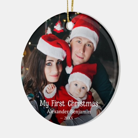 マイ初めてのクリスマスベビーファミリーフォトカスタム セラミックオーナメント (左)