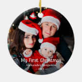 マイ初めてのクリスマスベビーファミリーフォトカスタム セラミックオーナメント (裏面)