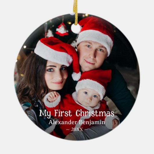 マイ初めてのクリスマスベビーファミリーフォトカスタム セラミックオーナメント (裏面)