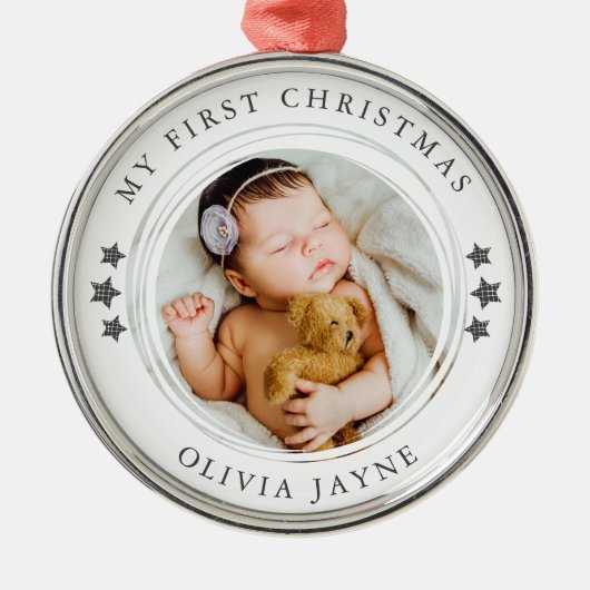 マイ初めてのクリスマスベビーフォトキープサケ メタルオーナメント (正面)