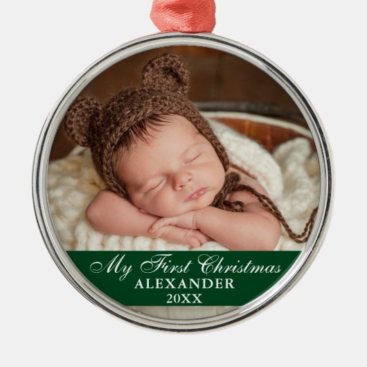 マイ初めてのクリスマスベビーフォトグリーン&レッド メタルオーナメント (正面)